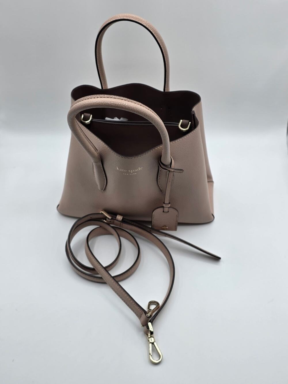 Kate Spade Eva Small Satchel Pebbled Leather Crossbody Bag Blush Taupe EUC